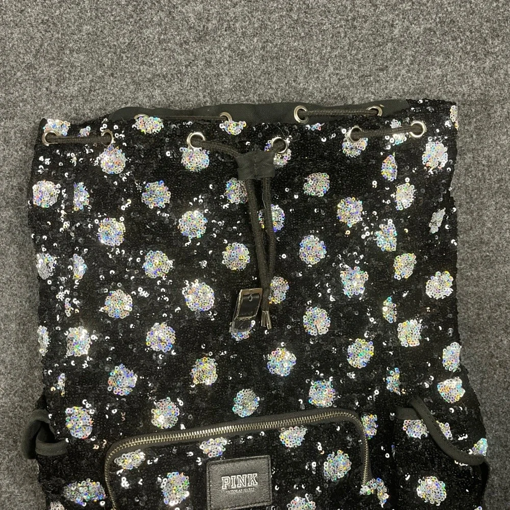 Victoria's‎ Secret PINK Sequin Polka Dot Festival Backpack Black Silver Sparkle